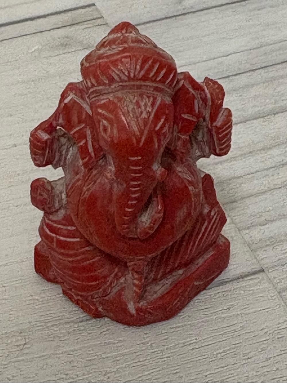 Red Jasper Ganesha Figurine Hand-Carved Natural Gemstone Vintage